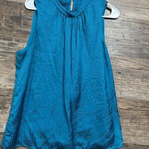 White House Black Market Blue Bib Collar Ribbed Blouse